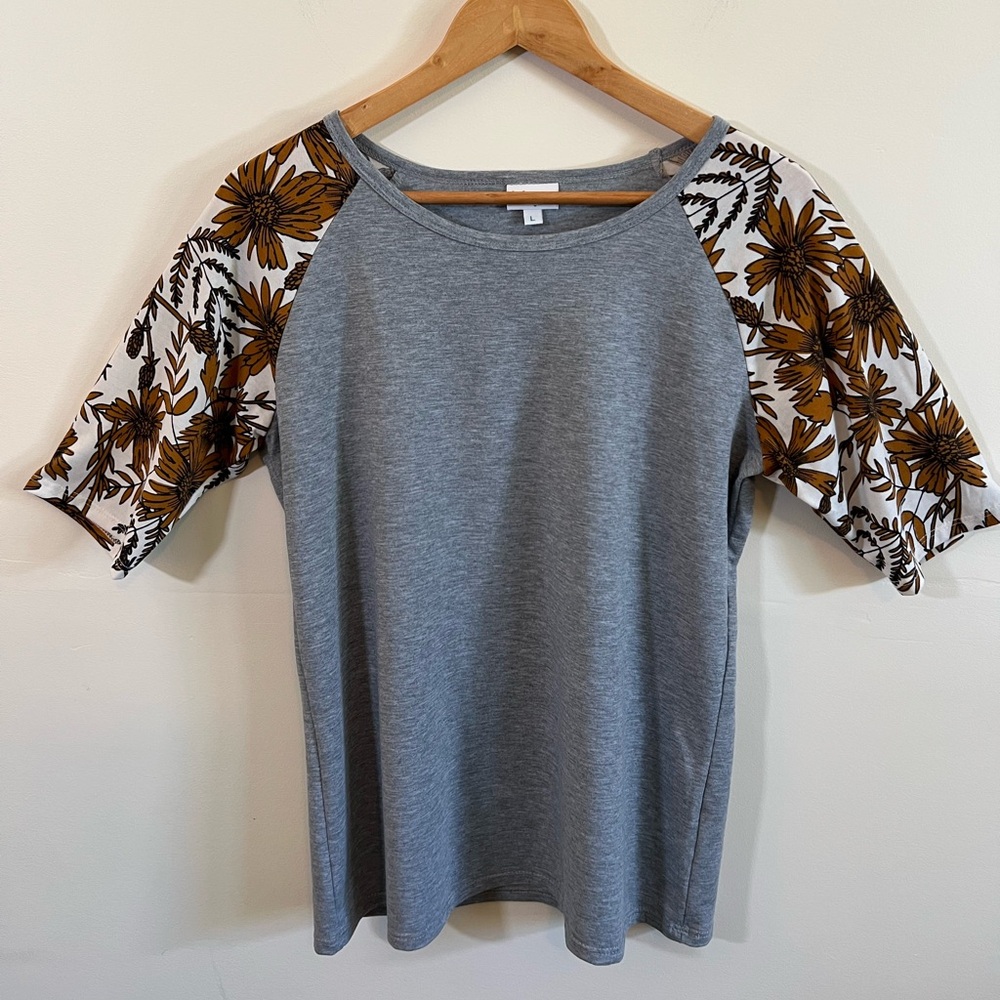 Women's LuLa Roe Gray Multi-Color Floral Shirt Size Large